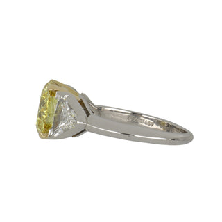 Important Vintage Tiffany & Co. GIA 3.29 Carat Fancy Yellow Diamond Three Stone Engagement Ring