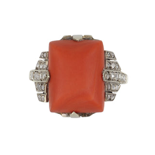 Art Deco Sugarloaf Coral & Diamond Ring