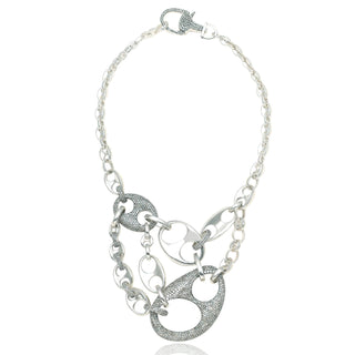 Vincent Peach Sterling Silver Diamonds Anchor Link Bib Necklace