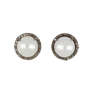 Vincent Peach Sterling Silver Pearl & Diamond Button Earrings