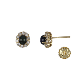 18K Gold Sapphire Stud Earrings with Diamonds