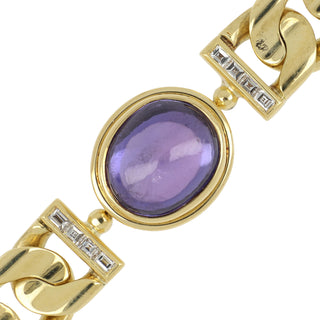 Vintage Bulgari 18K Gold Curb Link Purple Sapphire Bracelet
