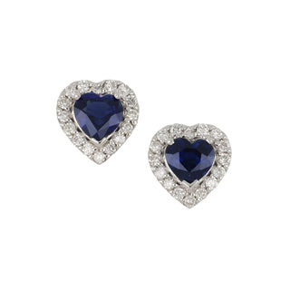Vintage 18K Heart Shape Sapphire & Diamond Cluster Earrings