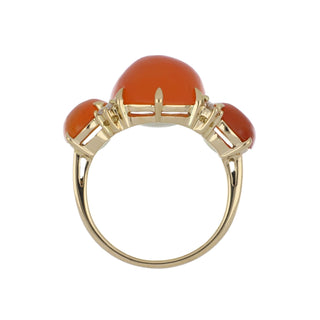 Estate 18K Gold Fire Opal 3 Stone Ring with Diamonds