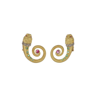 Vintage 1970s 18K Gold Gemset Lion Head Earrings