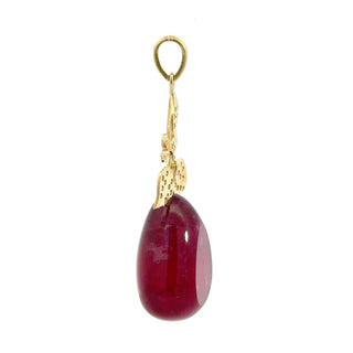 Vintage 18K Gold Rubellite Tourmaline Drop Pendant with Diamonds