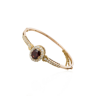 Victorian 14K Gold Diamond & Garnet Cluster Bangle Bracelet