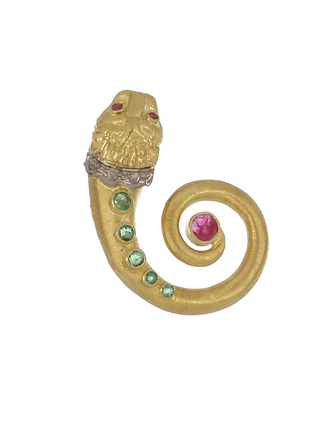 Vintage 1970s 18K Gold Gemset Lion Head Earrings