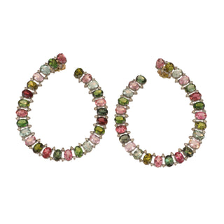 Maharaja Sterling Silver Tourmaline Hoop Earrings with Diamond