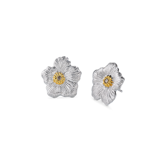 Buccellati Gardenia Sterling Silver and Gold Diamond Stud Earrings