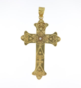 Victorian Etruscan Revival 14K Gold Cross with Diamond