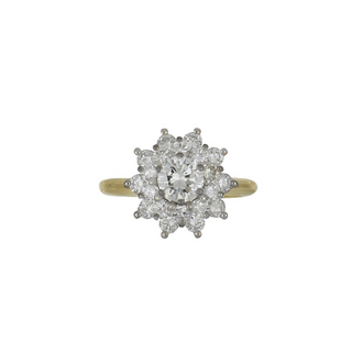 Vintage 1990s Two-Tone 14K Gold Diamond Cluster Ring