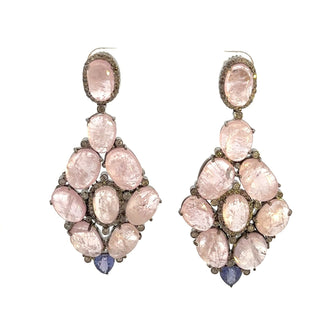 Sterling Silver Morganite Drop Earrings with Tanzanite & Diamond