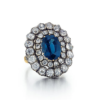 Important Victorian Two-Tone No Heat Sapphire & Diamond Cluster Ring