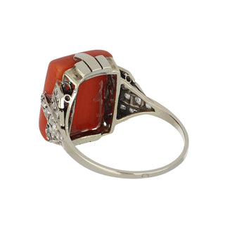Art Deco Sugarloaf Coral & Diamond Ring