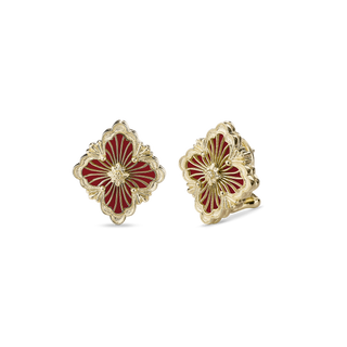 Buccellati Opera Tulle Yellow Gold Button Earrings in Red Enamel