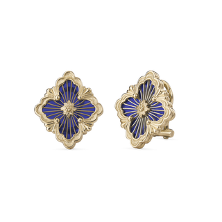 Buccellati Opera Tulle Yellow Gold Button Earrings in Blue Enamel