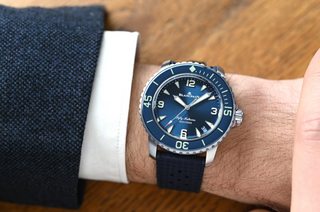 Blancpain Titanium Sunburst Blue Fifty Fathoms Automatique with a Rubber Strap