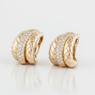 Estate Van Cleef & Arpels 18K Gold Braided Diamond Hoop Earrings