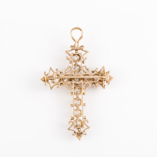 Victorian Old Mine-Cut Diamond Cross Pin/Pendant