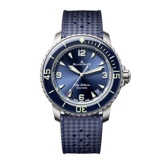 Blancpain Titanium Sunburst Blue Fifty Fathoms Automatique with a Rubber Strap