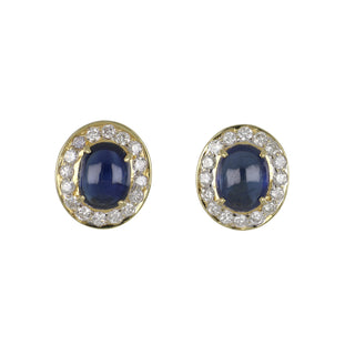 18K Gold Sapphire & Diamond Halo Stud Earrings