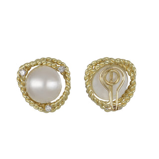 Vintage 1990s 18K Gold Mabe Pearl Earrings with Diamonds