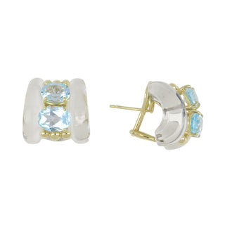Mazza 14K Gold Rock Crystal & Blue Topaz Crystal Saddle Earrings