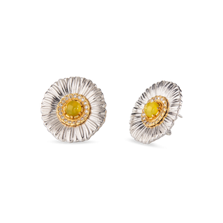 Buccellati Blossoms Color Yellow Agate & Diamond Daisy Button Earrings