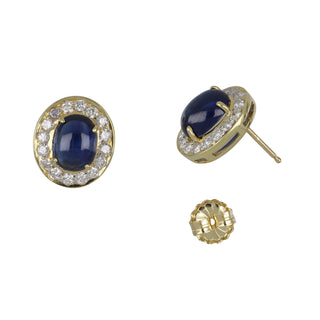18K Gold Sapphire & Diamond Halo Stud Earrings