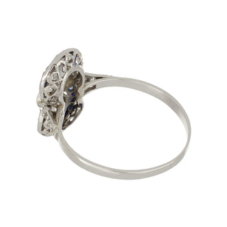 Art Deco Platinum Diamond Twin-Stone Ring with Sapphire Frame