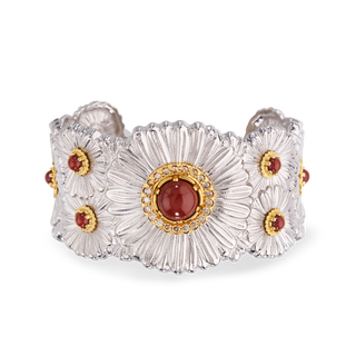 Buccellati Daisy Sterling Silver Red Jasper  Cuff Bracelet with Diamonds