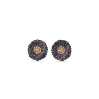 Buccellati Daisy Blackened Sterling Silver and Gold Diamond Button Earrings