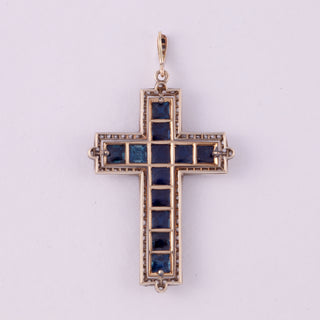 Victorian Two-Tone Sugarloaf Sapphire & Diamond Cross