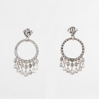 Estate 18K White Gold Round and Pear Diamond Circular Tassel Earrings