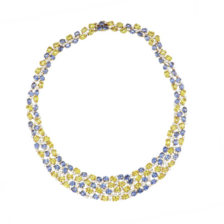 Estate 18K Gold Blue & Yellow Sapphire Cobblestone Bib Necklace