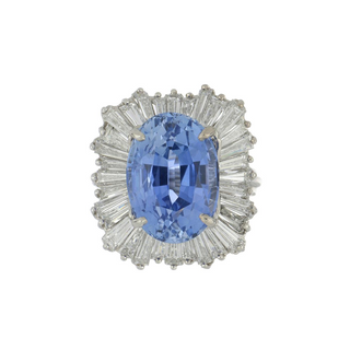 Mid-Century Platinum No Heat Ceylon Sapphire & Diamond Ballerina Ring