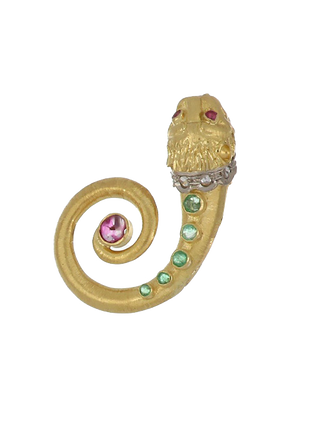 Vintage 1970s 18K Gold Gemset Lion Head Earrings