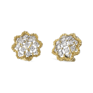 Buccellati 18K Yellow and White Gold Rombi Diamond Button Earrings
