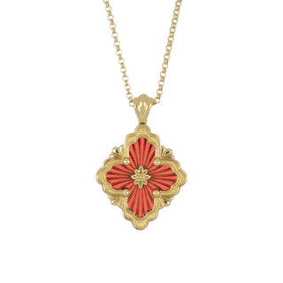 Estate Buccellati Opera Tulle Yellow Gold Pendant Necklace in Red Enamel