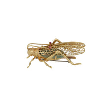 Load image into Gallery viewer, Estate Italian 18K Gold Grasshopper Pin with Serpentine and Rubies
