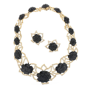 Chanel White Agate Flower Necklace and Earrings