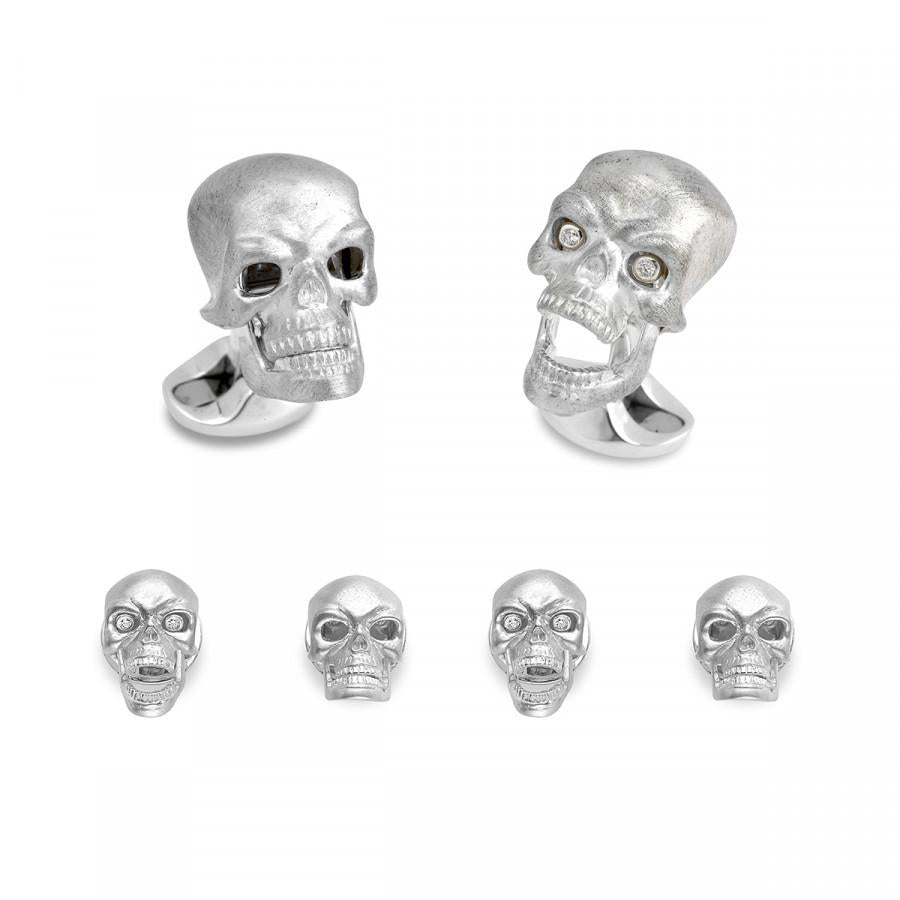 Deakin & Francis Sterling Silver Skulls with Diamond Eyes Cufflinks & Studs