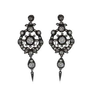 Mid-Victorian Silver-Topped 14K Gold Diamond Drop Wreath Earrings
