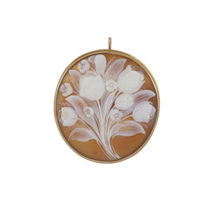 Victorian 14K Gold Floral Bouquet Shell Cameo Pin/Pendant