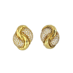 Vintage 1990s Henry Dunay 18K Gold Diamond Knot Earrings
