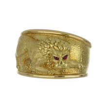 Load image into Gallery viewer, Estate David Webb 18K Textured Gold Repoussé Lion Cuff with Rubies

