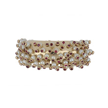 Load image into Gallery viewer, Retro 14K Gold Bangle with Articulated Pearls and Rubies

