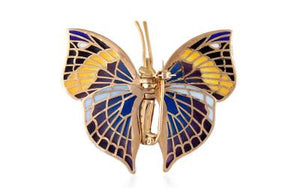 Antique 18K Gold Plique-á-Jour Enamel Butterfly Brooch
