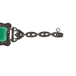 Art Deco Sterling Silver Chalcedony Plaque Bracelet